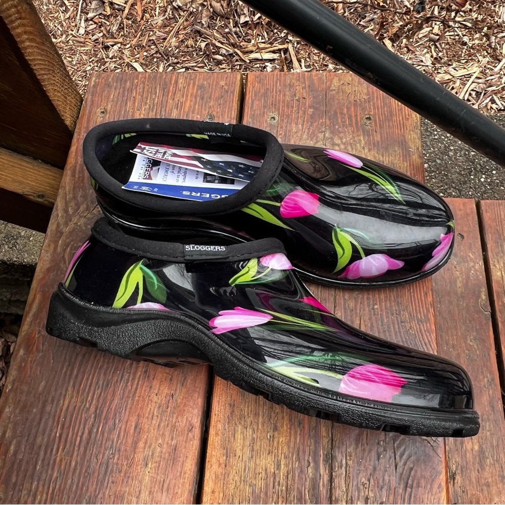 SLOGGERS GARDEN CLOGS PINK TULIP WATERPROOF SIZE 6 NEW